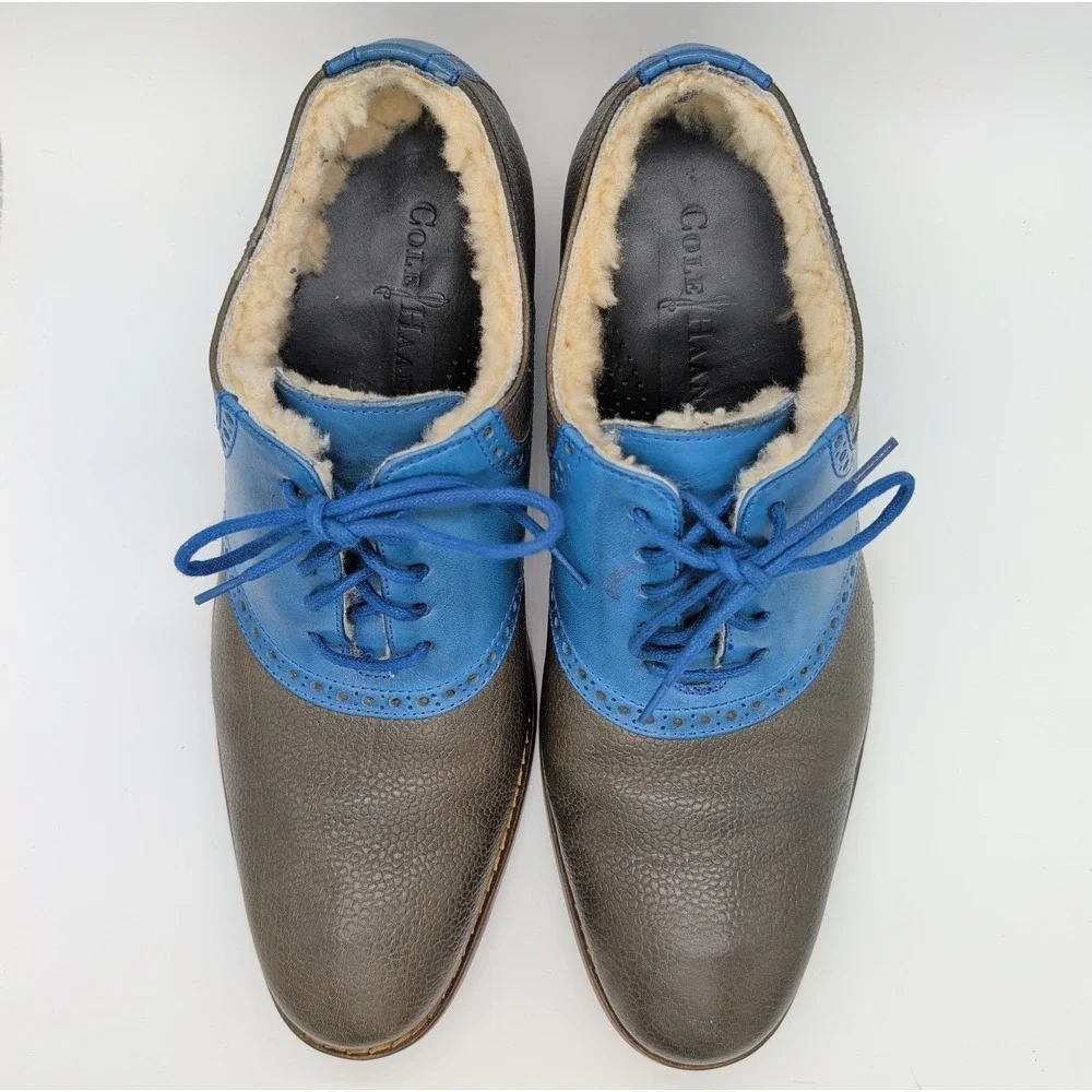 Cole Haan Saddle Oxford Men 10 Brown Blue Excellent Shearling Nike Air C10398